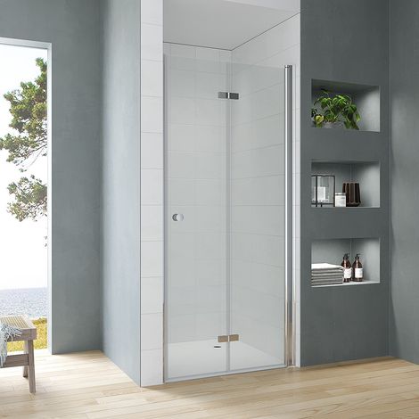 Duschabtrennung Nischentür Duschtür Rahmenlos Einzelfalttür Duschkabine Faltdusche Klappbar Falttür Sicherheitsglas ESG Klarglas 5 mm Höhe 187 cm 2. Breite 75 cm, Verstellbereich von 75-78,5 cm (1/5)
