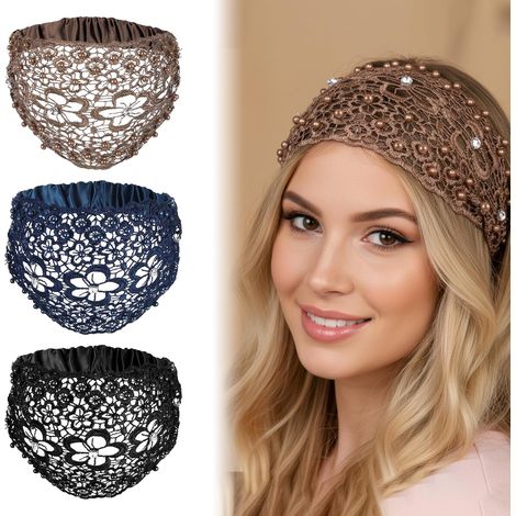 3 breite Haarbänder – mit Kristallen und Blumen verziert – aus elastischer Spitze – für Damen – für Alltag, Hochzeiten und Feiertage (1/3)
