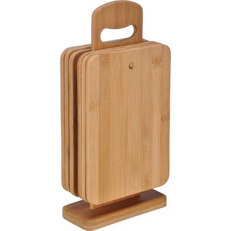 Bambus Frühstücksbrettchen mit Ständer - 6er Set - Holzbrettchen Schneidebrett Servierbrett Holz Brett