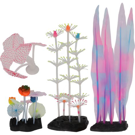 Kit de 4 décorations lumineuses pour aquarium, en silicone, simulant des coraux, pour poissons et plantes (lot de 8). (1/5)