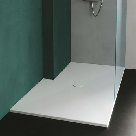 Piatto Doccia Ceramica 80 x 120 cm Bianco - Uniko di Azzurra Ultraflat - H3 cmAntiscivolo Senza Bordi - Con Piletta Bianca (1/5)