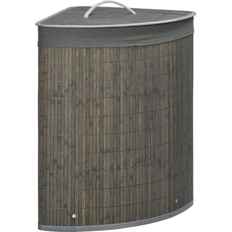 Panier à linge en bambou gris 55L avec couvercle et sac amovible 38 x 38 x 57 cm (1/5)