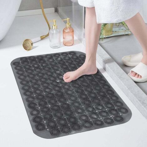 Tapis de douche antidérapant 40 x 60 cm, rond, en PVC, avec trous de drainage et ventouses, sans BPA ni latex, lavable en machine. (1/4)