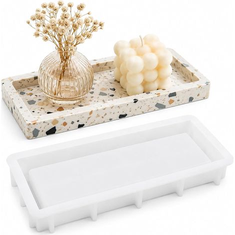 Plateau Moule en Silicone, moules de coulée en Silicone Moule en silicone pour résine époxy, démoulage souple, bord haut, pour bijoux, clés, bougies. (1/5)