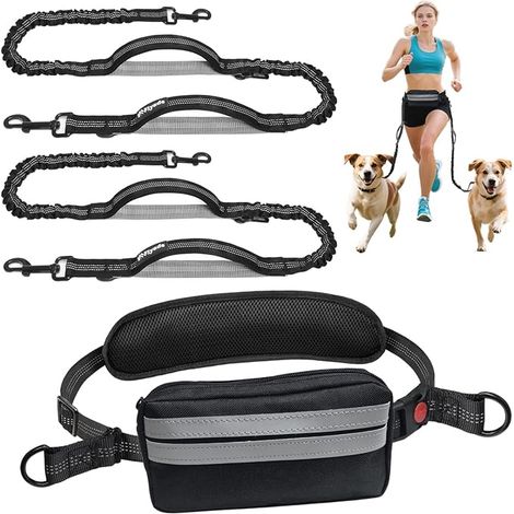 Laisse mains libres ceinture pour chiens jogging et course sac banane détachable - Taille moyenne et grande (1/5)