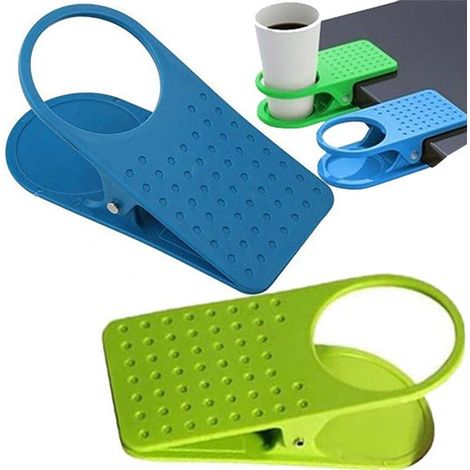 Lot de 2 porte-gobelets de bureau à pince, supports portables pour table et bureau, fixation pratique, bleu et vert (1/5)