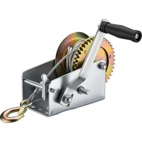 Wiltec Treuil à câble manuel de halage - en Acier galvanisé - Charge max. 900 kg - câble 10 m - Rapport de transmision 4:1 8:1 - avec Manivelle - pour Bateau Auto (1/5)