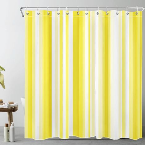 Rayures Jaunes et Blanches Rideaux de Douche 180x200cm Art Abstrait de l’Ombre Rideaux de Bain avec Crochets,Moderne Extra Longue Imperméable Polyester Anti Moule Salle de Bain Décor (1/5)