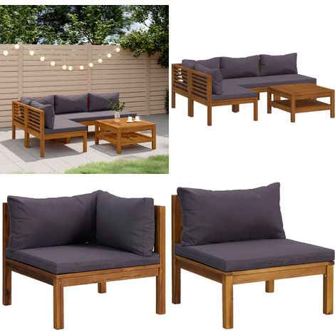 5-tlg. Garten-Lounge-Set mit Auflage Massivholz Akazie - Holzsofa - Akazienholz (1/5)
