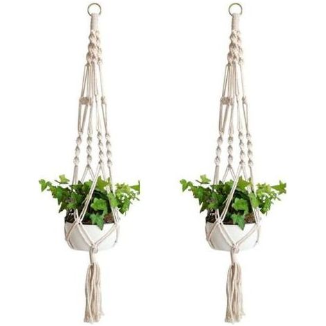2 Pièces Macramé Plante Suspension, Panier en Corde de Coton à Suspendre de Fleurs en Macramé pour Pots de Fleurs Muraux,100cm