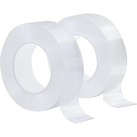 Lot de 2 rouleaux de ruban adhésif double face extra fort transparent 6 m - Amovible - Étanche - Largeur : 2 cm - Pour tapis, photo, mur, maison, voiture, extérieur