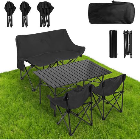FIANAO - Ensemble table et chaises - 3 chaises pliantes et 1 table pliante, idéal pour le camping et les loisirs de plein air, facile à transporter, noir. (1/5)