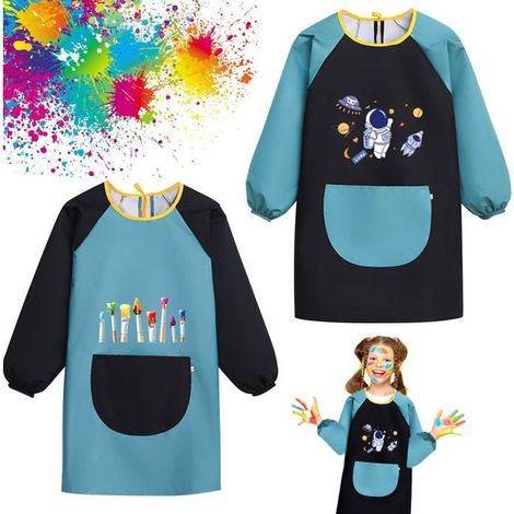 2 Pièces Tablier Peinture Enfant, Blouse Peinture Enfant 6-12Ans Garçon et Fille, avec GranPoches pour L'école Activités, Peinture (1/4)
