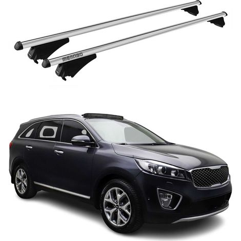 Menabo Dachträger Grundtäger kompatibel mit Kia Sorento III 2014-2018 Pre-FL Aluminium 75kg Silber 2tlg Geschlossene Reling kompatibel mit Fahrradträger, Dachboxen, Skiträger Abschließbar (1/5)