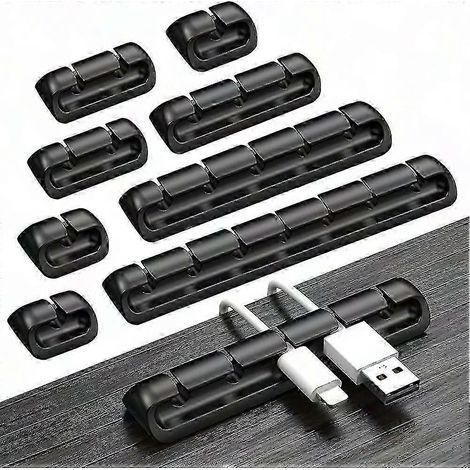 8-teiliges Kabelbinder-Set, schwarze selbstklebende Kabelclips, selbstklebende Kabelhalter für Büro und Zuhause, Kabelorganisator (1/5)