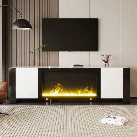 Mueble TV con chimenea decorativa blanco negro OKMYHOME (1/5)