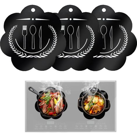 Tapis Plaque Induction, Tapis de Protection Plaque Induction en Silicone, Anti-rayures Protege Plaque de Cuisson Induction en Forme de Fleur, 25 cm (3 Pièces, Noir) (1/5)
