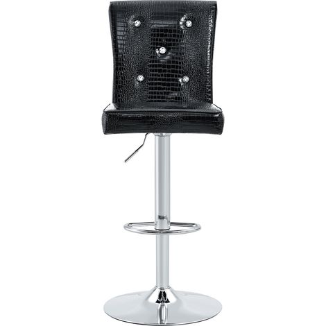 Lot de 2 chaises de bar vintage noires en cuir synthétique effet peau de crocodile avec détails boutons cristal (1/5)