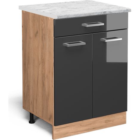 Mueble bajo de cocina R-Line, Antracita alto brillo, 60 cm ET Mármol, Vicco (1/5)