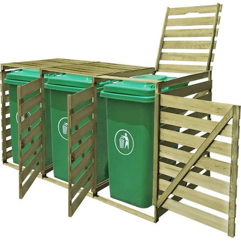 INLIFE Abri pour poubelle triple 240 L Bois imprégné (1/3)
