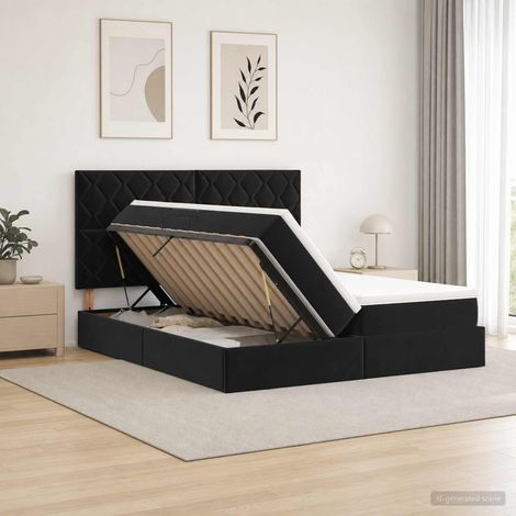 vidaXL Lit de Rangement avec tête de lit Noir 180 x 200 cm Velours (1/5)