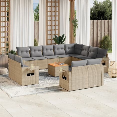 Salon de jardin modulable 13 pcs en résine tressée beige avec plateau bas et coussins - PANGIVO (1/5)