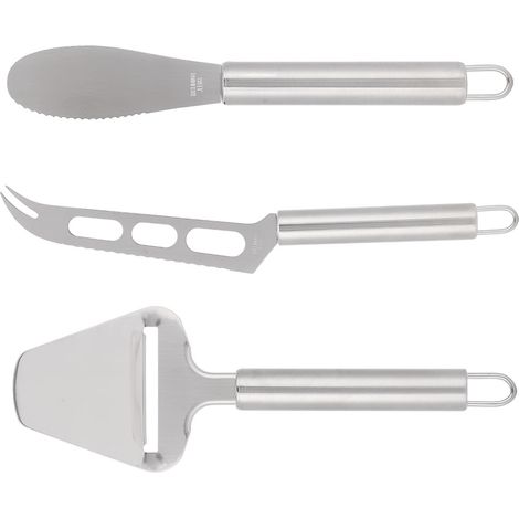 Ensemble de 3 ustensiles de cuisine en acier inoxydable pour la maison : coupe-fromage, couteau et racloir à beurre. (1/5)