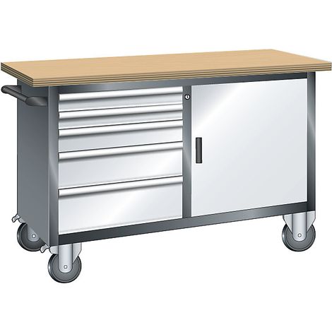 LISTA, Établi compact mobile, 5 tiroirs, 1 porte, 1 tablette