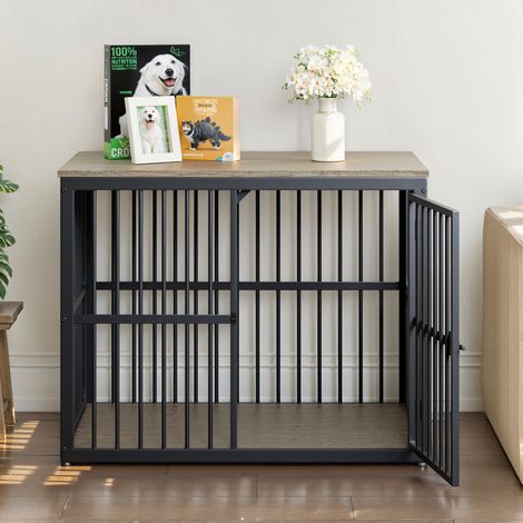 Gabbia mobile per cani 84x56x66 cm in metallo e pannello grigio, modulare 2 in 1 - CHICFURN (1/5)