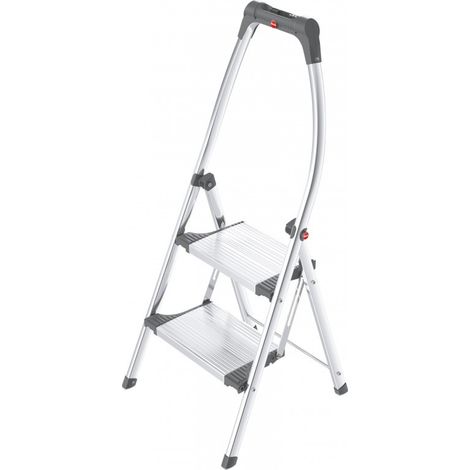 Hailo – Marchepied pliant 2 marches – Garde corps aluminium surélevé – Grandes marches acier antidérapantes – Patins soft-grip – 4302201 (1/10)