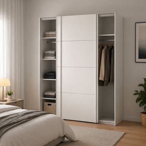 Dmora - Kleiderschrank 2 Türen Paeng, Schlafzimmermöbel, Schrank, Garderobe, 182x61 h220 cm, Glänzendes Weiß (1/5)