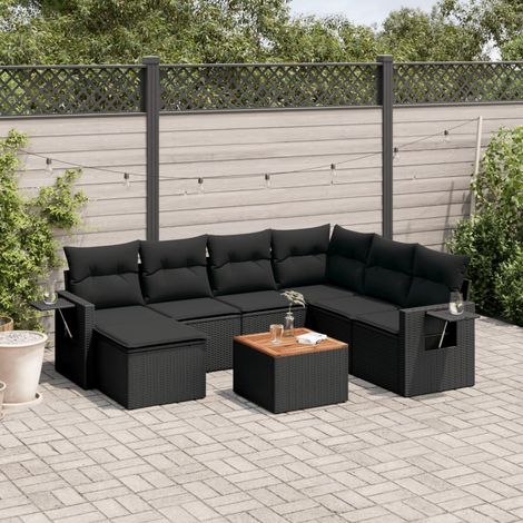 8-tlg. Garten-Sofagarnitur mit Kissen Schwarz Poly Rattan (1/5)
