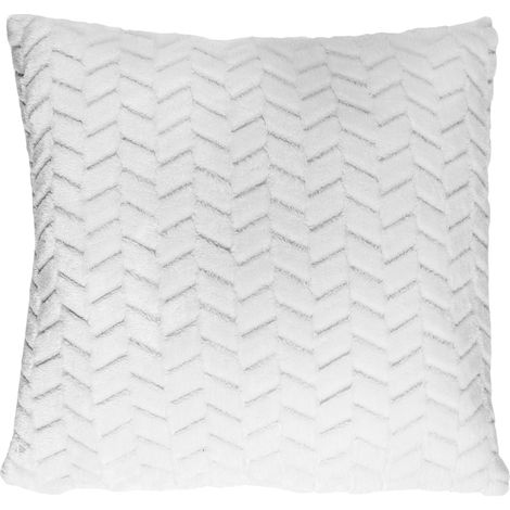 Coussin chevron polyester 40x40 cm collection ADAM imitation fourrure blanc (1/5)