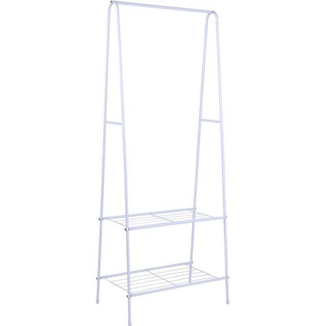 Portant à vêtements, Penderie à vêtements, Portemanteau avec 2 étagères de Rangement pour Chaussures, Cadre métallique, Gain de Place, pour Chambre-Blanc (1/5)