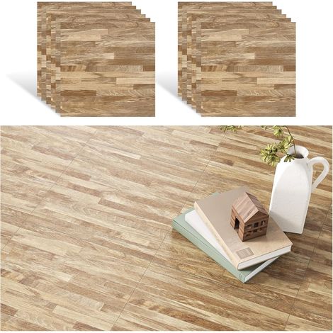Dalle PVC Adhesive Sol Panneau Bois Marron Clair 12 Pièces Carrelage Adhesif Sol Imitation Bois Dalle PVC Garage Chambre Carreaux Adhesif Cuisine Salle de Bain Imperméable 30 cm x 30 cm (1/5)