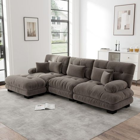 Canapé d’Angle Modulable XXL en Chenille Marron Vintage, Assise Profonde (1/5)