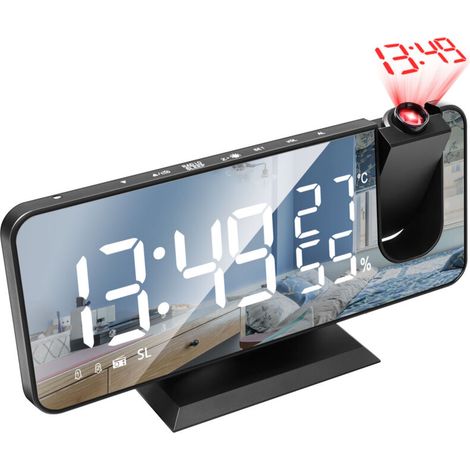 Radiowecker mit digitaler Datumsanzeige, LED-Display, großem LED-Bildschirm, Doppelalarm, Temperatur-/Luftfeuchtigkeitsanzeige, minimalistischem Design, weißem oder schwarzem ABS-Gehäuse