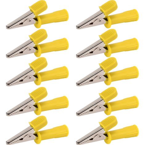 10 pinces crocodiles isolées, ouverture en cuivre pur de 5 mm, avec fiche de 4 mm, pour tests expérimentaux, jaunes. (1/5)