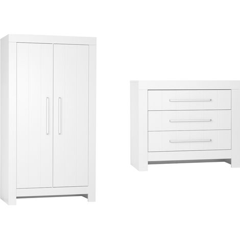 Commode 3 tiroirs et Armoire Pinio Calmo Blanc