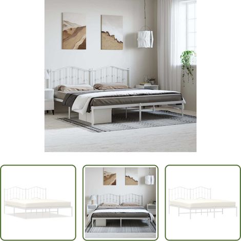 vidaXL Weißes Bettgestell - Bettgestell mit Kopfteil Metall Weiß 183x213 cm (1/5)