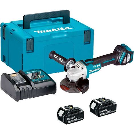 Makita DGA513RTJ 18v Cordless Brushless 125mm Angle Grinder With 2x5Ah Batteries, Charger And MAKPAC Case