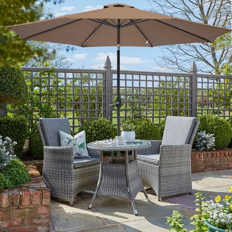3M Garden Round Parasol Sun Shade UV Outdoor Patio Umbrella Tilt Crank Brown (1/5)