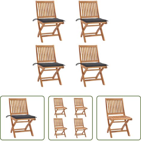 Klappbare Gartenstühle - Klappbare Gartenstühle mit Kissen 4 Stk. Massivholz Teak (1/5)