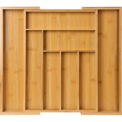 Organisateur de couverts en bambou 40 x 50 x 5 cm – 6 compartiments rétractables – Rangement efficace pour cuisine et bureau (1/5)