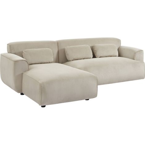 sweeek - 2-3-Sitzer Ecksofa mit Cordbezug, Recamiere links, Cord, Grau Beige