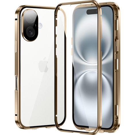 Custodia per iPhone 16, con doppio vetro magnetico, colore oro. (1/5)