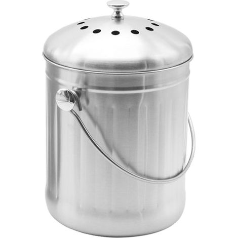 Seau Compost - Acier Inoxydable Brillant - 5 L - Couvercle Dôme Antiodor - Filtres Charbon Inclus (1/5)
