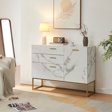 Sideboard Lavangen 75x100x35 cm Marmoroptik, weiß [en.casa]