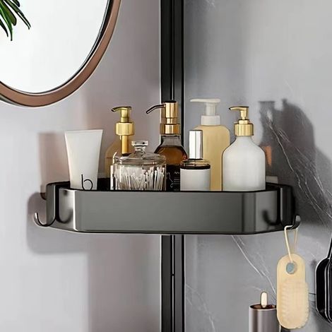 Etagere D'Angle Murale - Support De Rangement Pour Salle De Bain Et Cuisine - En Acier Inoxydable - 3 Niveaux - Fixation Sans Perçage - 1 Pièce (1/5)