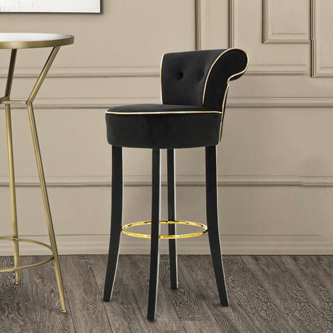 Silla alta Tupiza, tapizada, terciopelo, estructura de madera, 46x48x96h cm, negro (1/5)